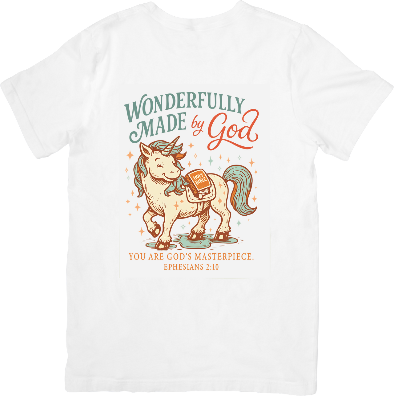 Wonderfully Made By God Unicorn T-Shirt | Christian Ephesians 2:10 Graphic Tee | Faith Gift