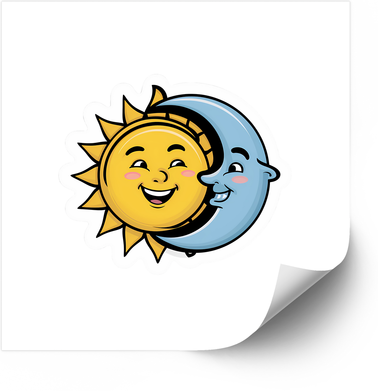 Cute Sun And Moon Hugging Sticker | Kawaii Celestial Friends Vinyl Decal