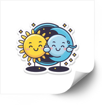 Thumbnail for Kawaii Sun And Moon Eclipse Sticker | Cute Celestial Hug Vinyl Decal