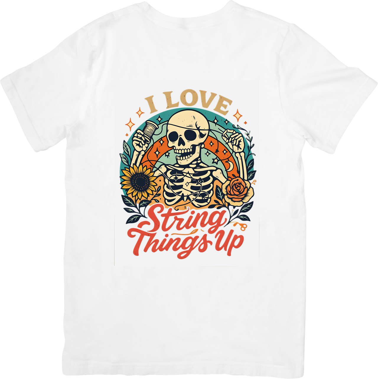 I Love Stringing Things Up Skeleton T-Shirt | Vintage Floral Funny Graphic Tee