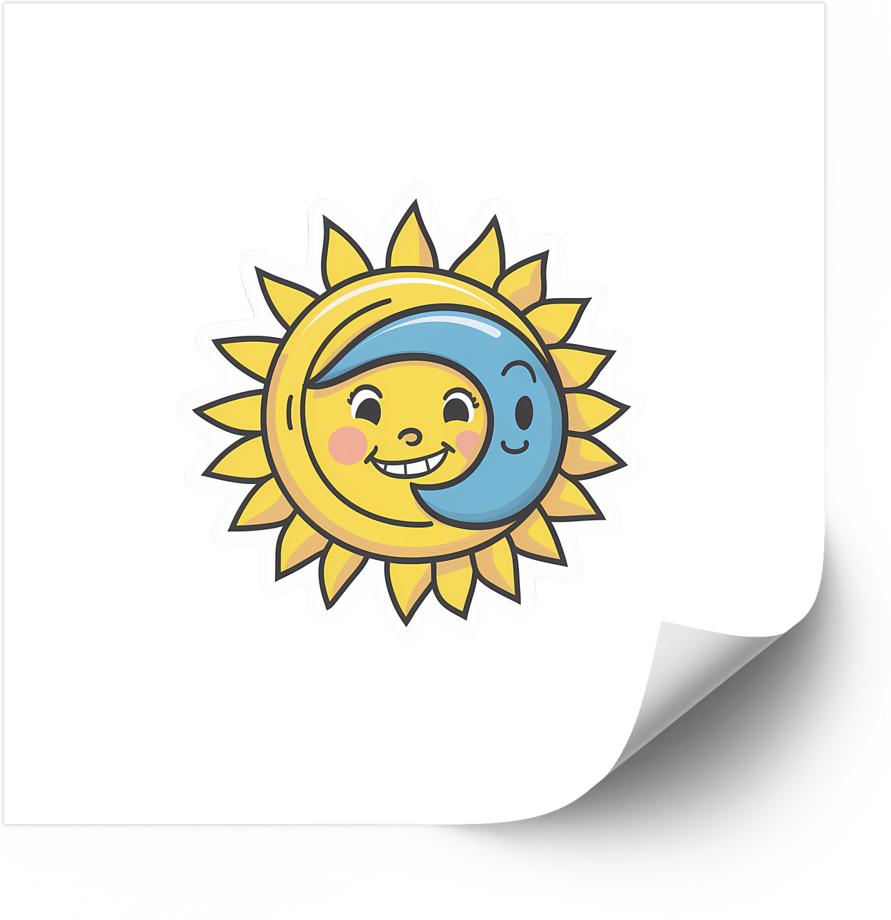 Smiling Sun And Moon Sticker | Cute Kawaii Eclipse Vinyl Decal