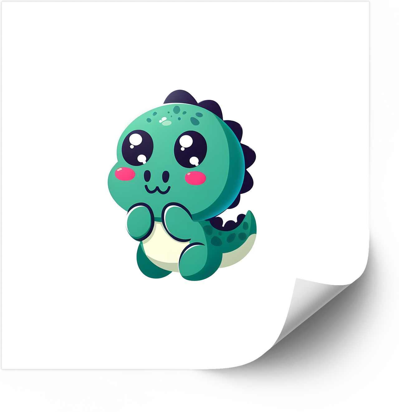 Cute Teal Kawaii Dinosaur Sticker | Adorable Baby Dino Vinyl Decal