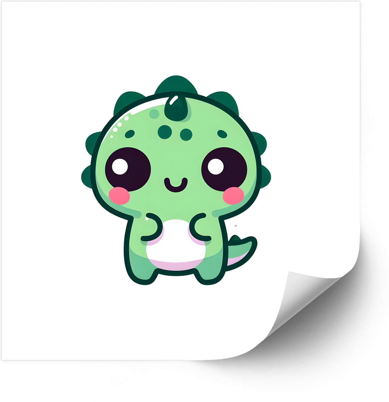 Cute Green Kawaii Dinosaur Sticker | Smiling Baby Dino Vinyl Decal