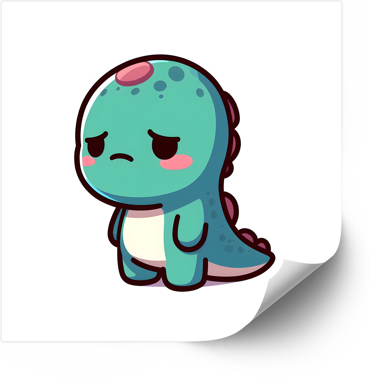 Sad Kawaii Dinosaur Sticker | Cute Sulking Teal Dino Vinyl Decal