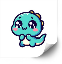 Thumbnail for Sparkly Eyes Kawaii Dinosaur Sticker | Adorable Teal Dino Vinyl Decal