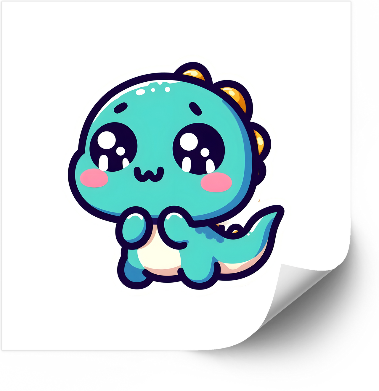 Sparkly Eyes Kawaii Dinosaur Sticker | Adorable Teal Dino Vinyl Decal