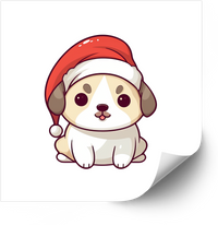 Thumbnail for Cute Kawaii Santa Hat Puppy Sticker | Christmas Dog Vinyl Decal | Holiday Sticker