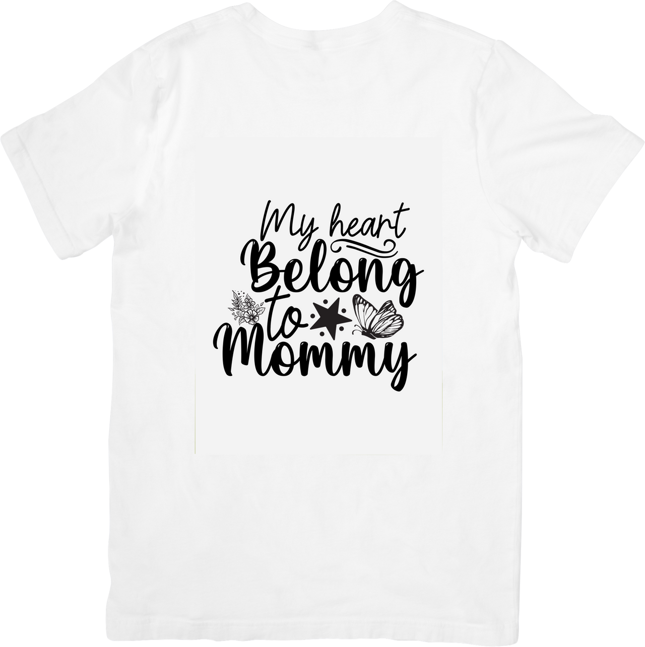 My Heart Belongs To Mommy T-Shirt | Cute Butterfly Mom Script Graphic Tee | Mom Gift
